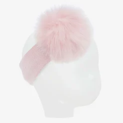Baby Girls Pink Wool Knit Pom-Pom Headband