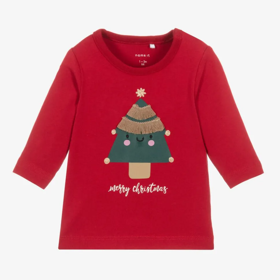 Baby Girls Red Cotton Christmas Tree Top