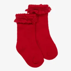 Baby Girls Red Cotton Lace Frill Socks