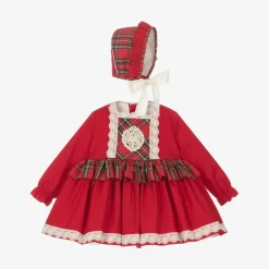 Baby Girls Red Cotton Tartan Dress Set