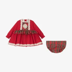 Baby Girls Red Cotton Tartan Dress Set