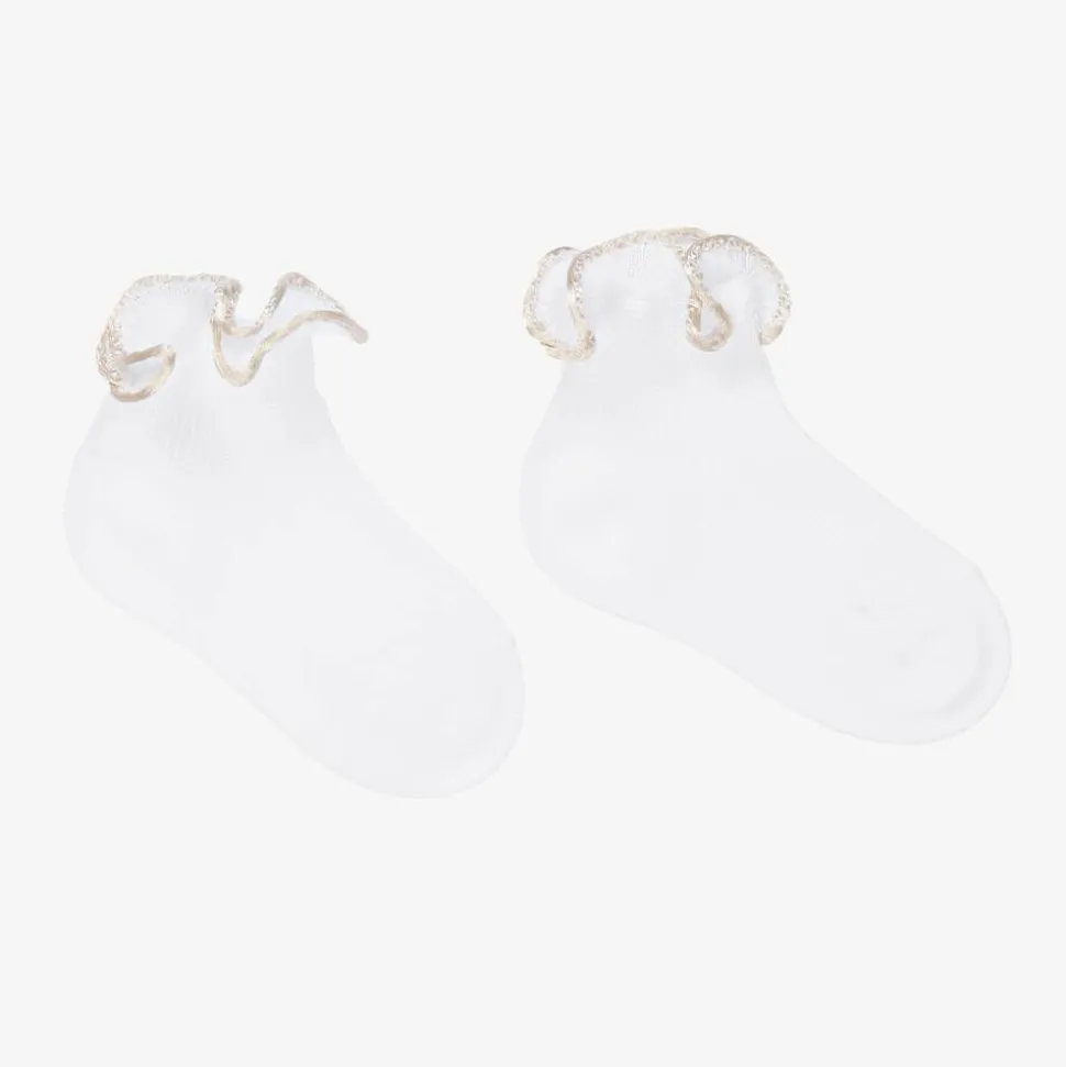 Baby Girls White & Ivory Ruffle Socks