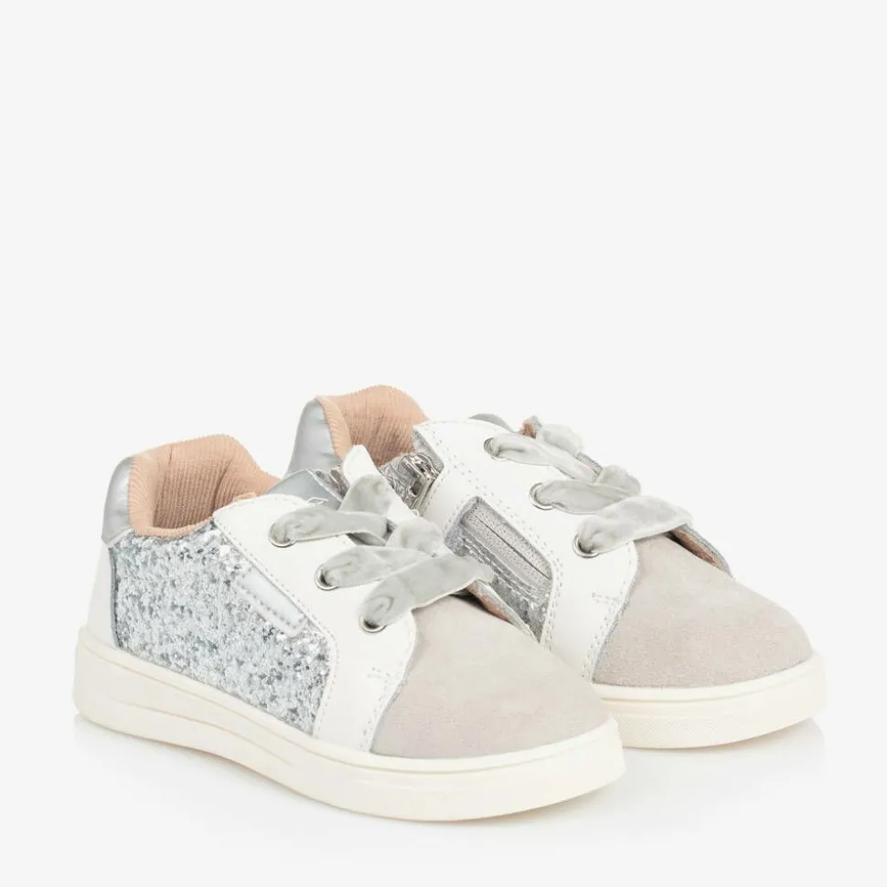 Baby Girls White & Silver Leather Trainers