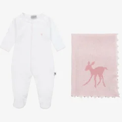 Baby Girls White Cotton & Pink Wool Gift Set
