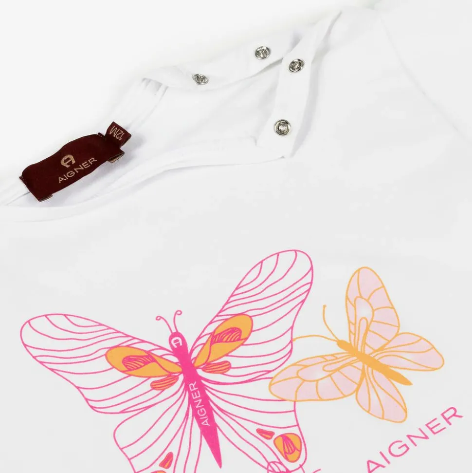 Baby Girls White Cotton Butterfly T-Shirt