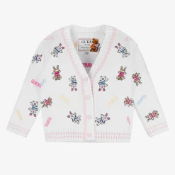 Baby Girls White Cotton Bear Cardigan