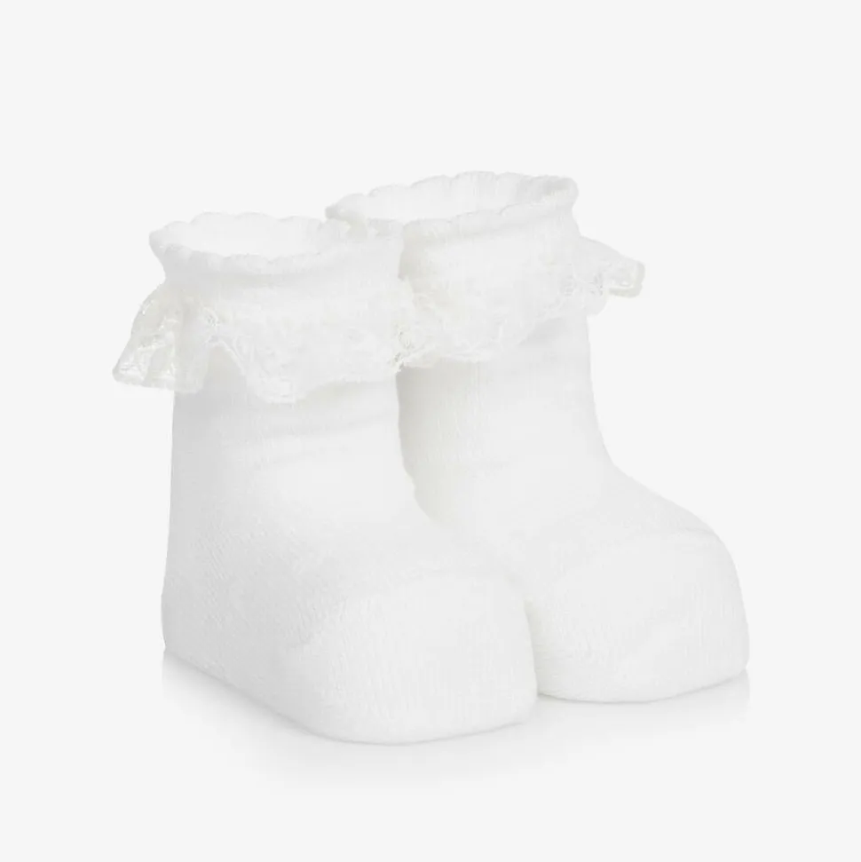 Baby Girls White Cotton Frilly Socks