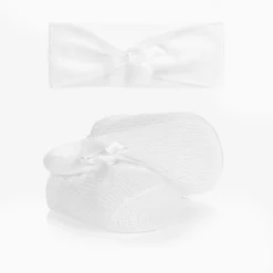 Baby Girls White Headband & Booties Gift Set