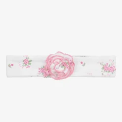 Baby Girls White Pink Rose Scrolls Headband