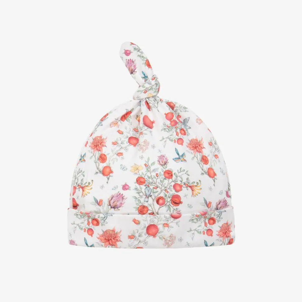 Baby Girls White Supima Cotton Pomegranate Hat