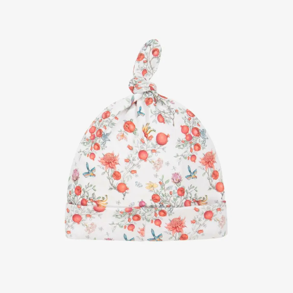Baby Girls White Supima Cotton Pomegranate Hat