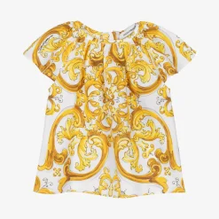 Baby Girls Yellow Majolica Print Cotton Blouse