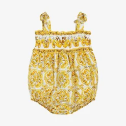 Baby Girls Yellow Majolica Print Cotton Shortie
