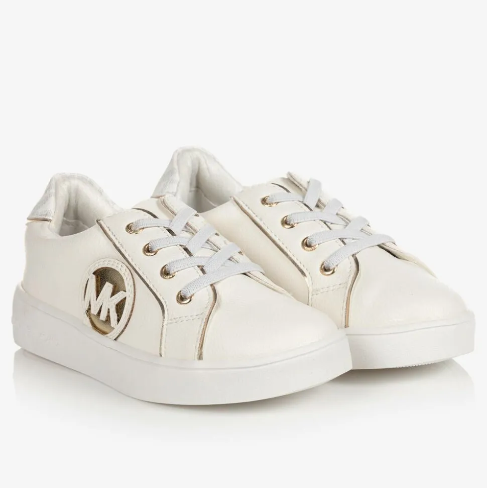 Baby White & Gold Logo Trainers