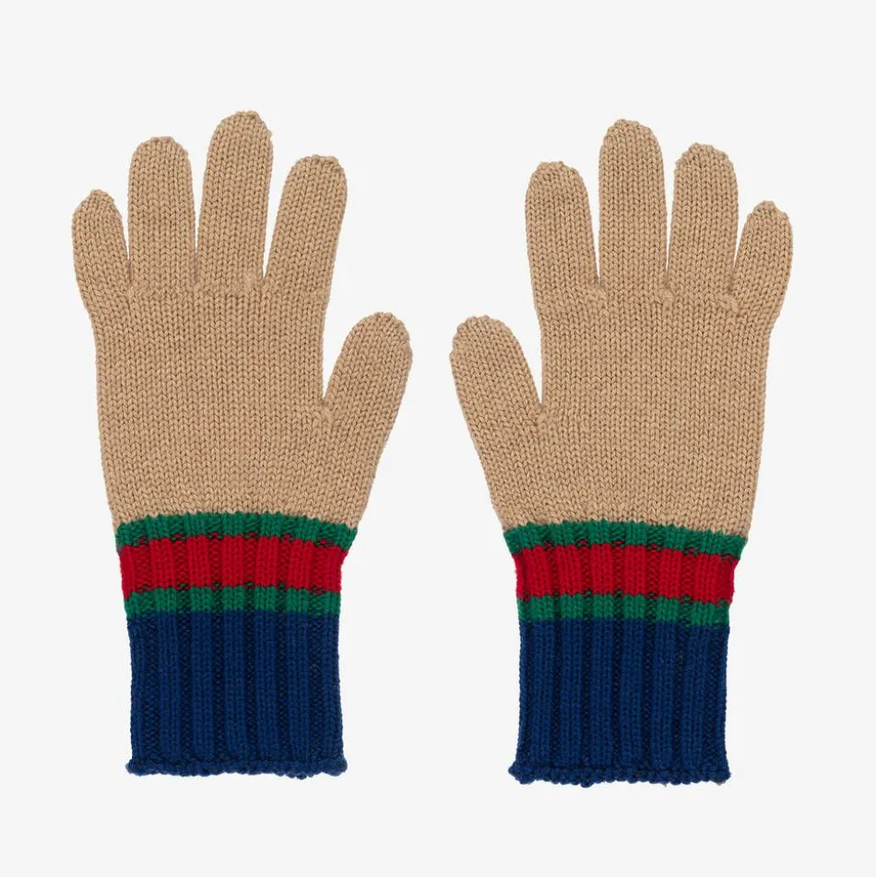Beige & Blue Wool Gloves