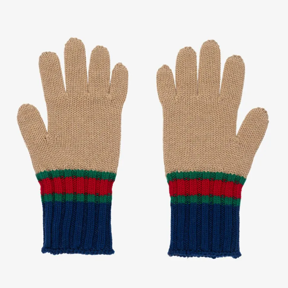 Beige & Blue Wool Gloves
