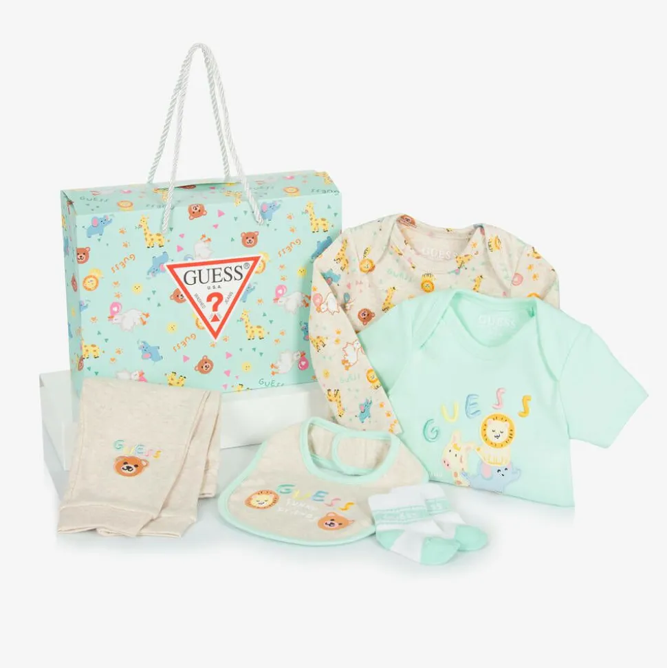 Beige & Green Cotton Babysuit Set