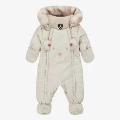 Beige Bear Snowsuit & Neck Warmer Set