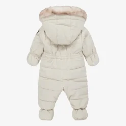 Beige Bear Snowsuit & Neck Warmer Set