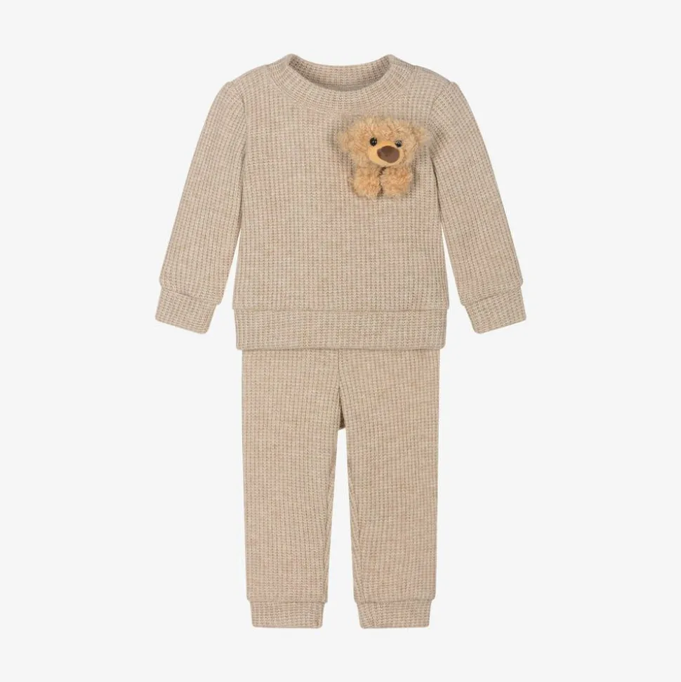 Beige Bear Viscose Baby Trouser Set