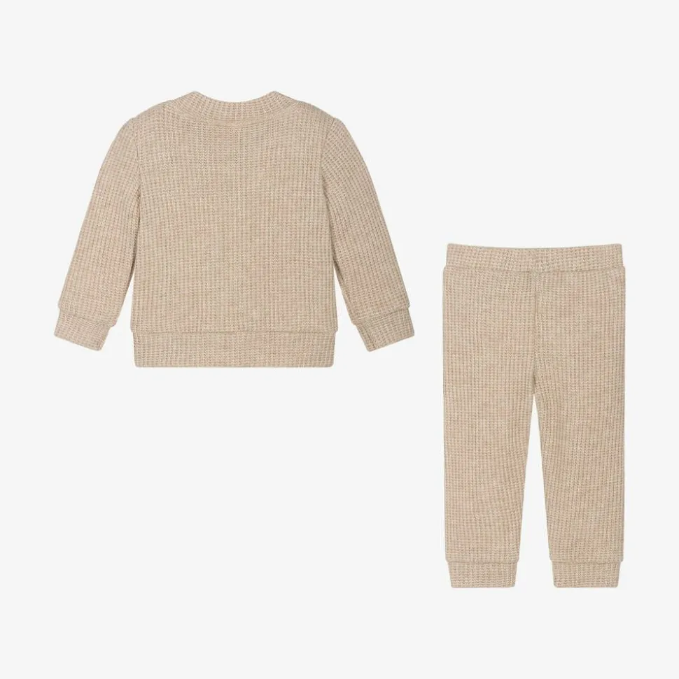 Beige Bear Viscose Baby Trouser Set