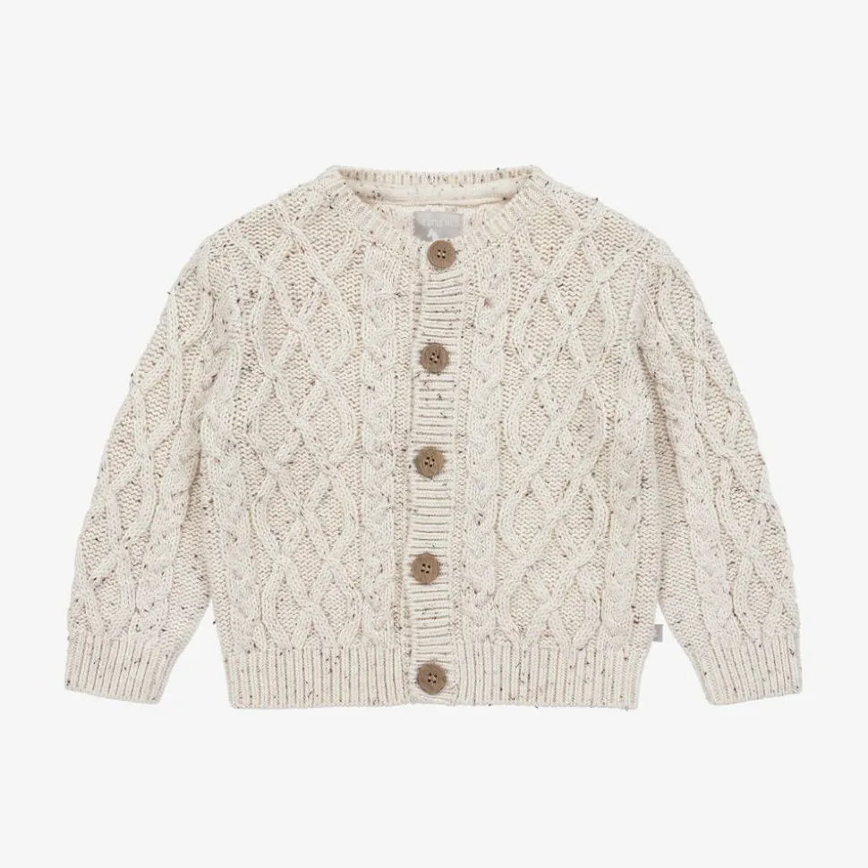 Beige Cable Knit Cotton Cardigan