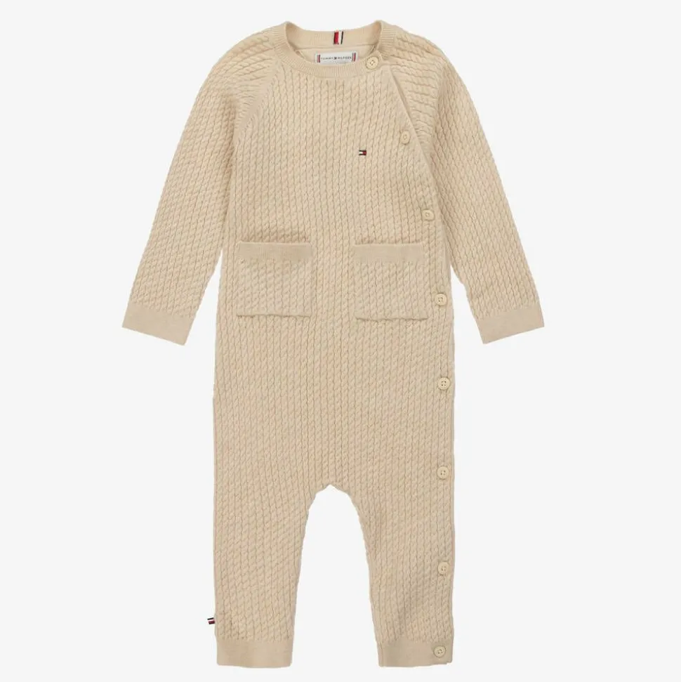 Beige Cable Knit Viscose Babygrow