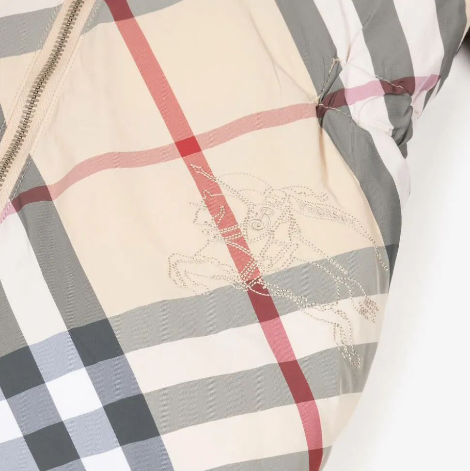 Beige Check Down Padded Baby Snowsuit