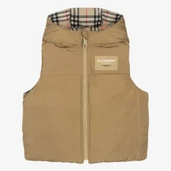 Beige Check Reversible Down Gilet