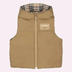 Beige Check Reversible Down Gilet