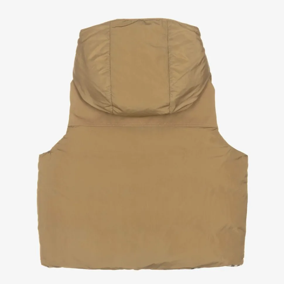 Beige Check Reversible Down Gilet