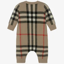Beige Check Wool & Cashmere Baby Romper