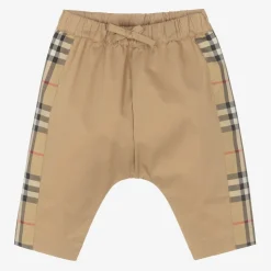 Beige Cotton Checked Baby Trousers