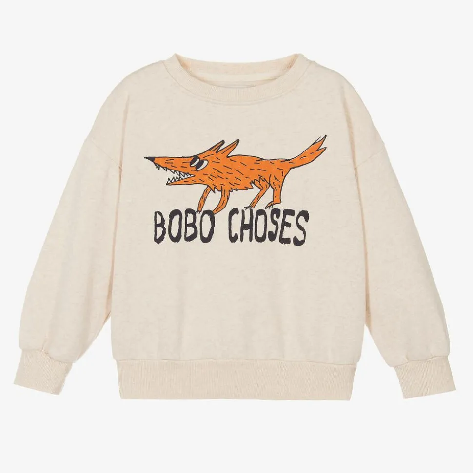 Beige Cotton Fox Print Sweatshirt
