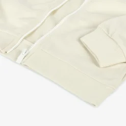 Beige Cotton Hooded Zip-Up Top