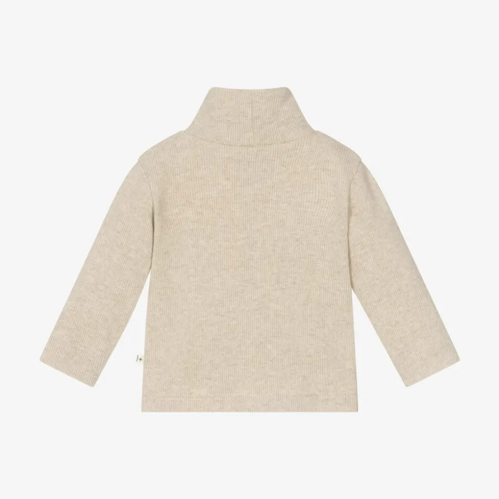Beige Cotton Knit Turtleneck Baby Sweater
