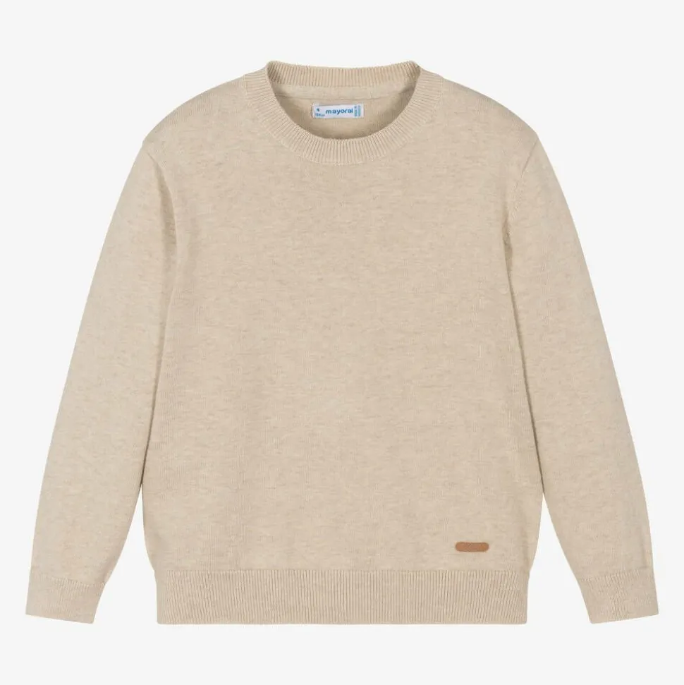 Beige Cotton Knitted Sweater