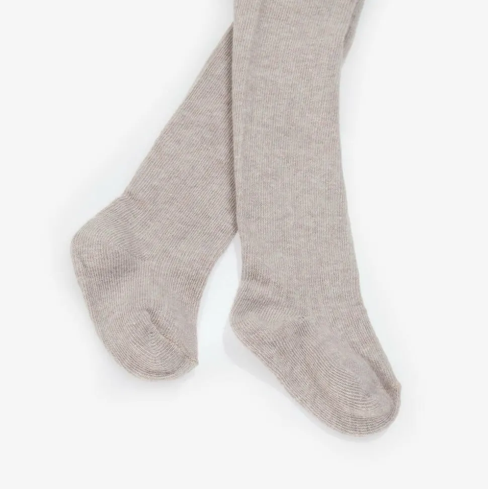 Beige Cotton Ribbed Baby Tights