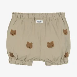 Beige Embroidered Cotton Teddy Bear Shorts