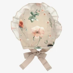 Beige Floral Cotton Bonnet