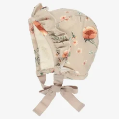 Beige Floral Cotton Bonnet
