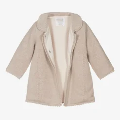 Beige Knitted Cotton Pram Coat & Hat Set