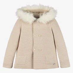 Beige Knitted Hooded Coat