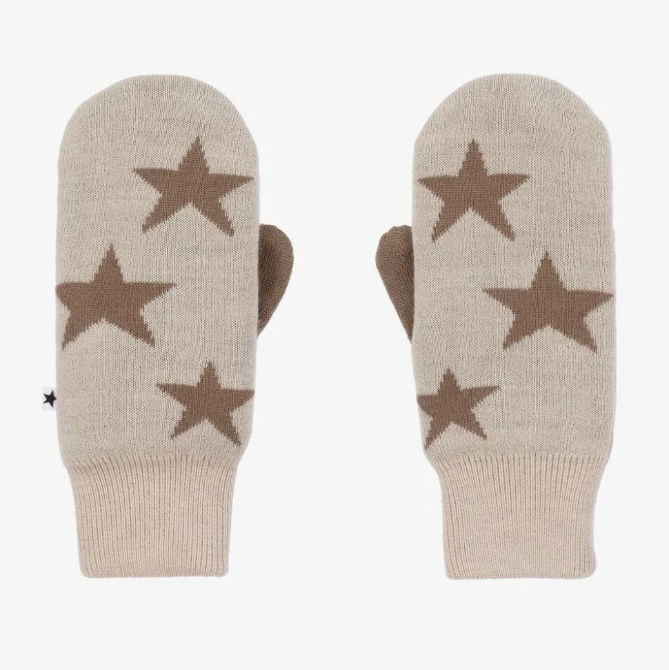 Beige Knitted Star Mittens