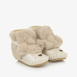 Beige Leather & Faux Fur Poodle Pre-Walkers