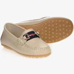 Beige Leather Moccasin Shoes