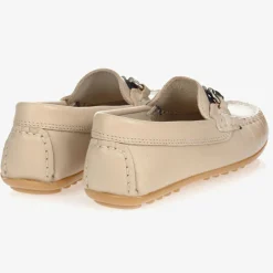 Beige Leather Moccasin Shoes
