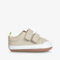 Beige Leather Velcro Trainers