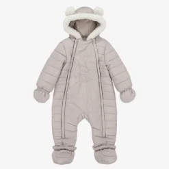 Beige Padded Teddy Snowsuit