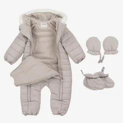 Beige Padded Teddy Snowsuit